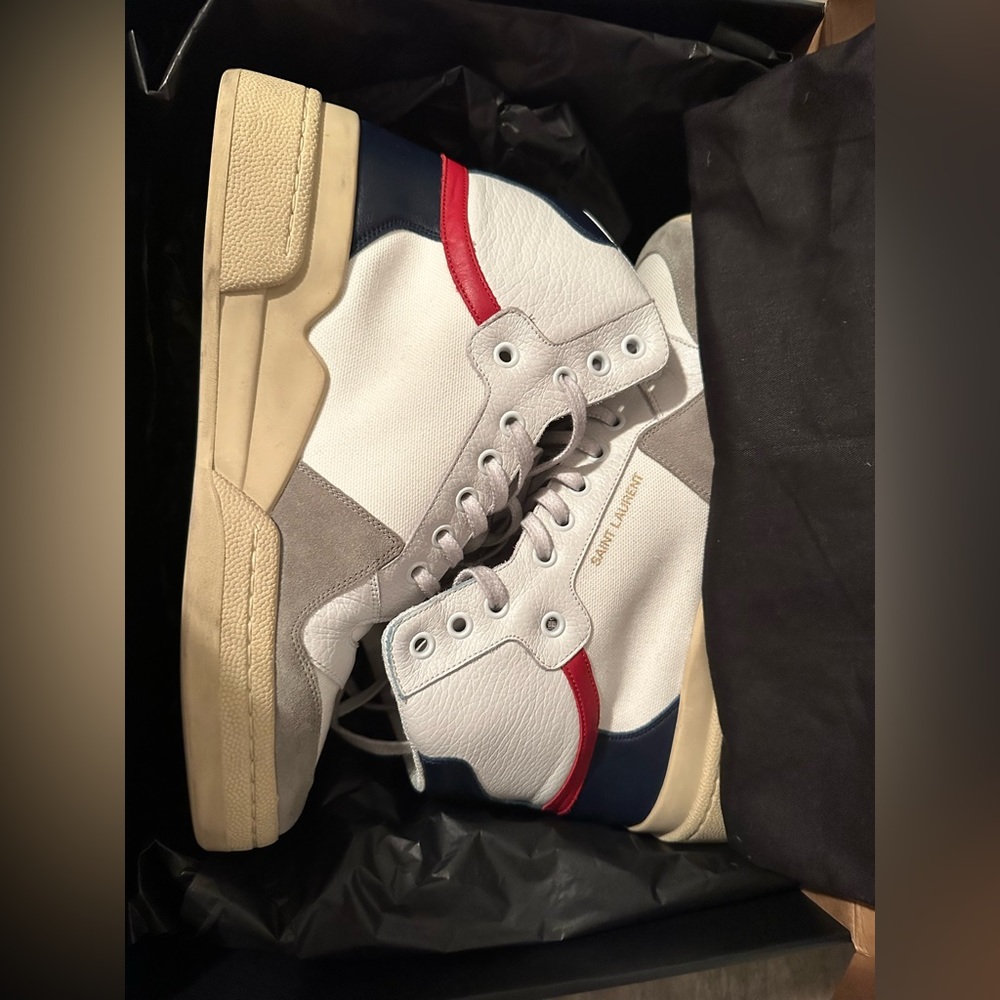 SAINT LAURENT SL/24 CANVAS & LEATHER HIGH-TOP SNEAKER - Picture 2 of 9